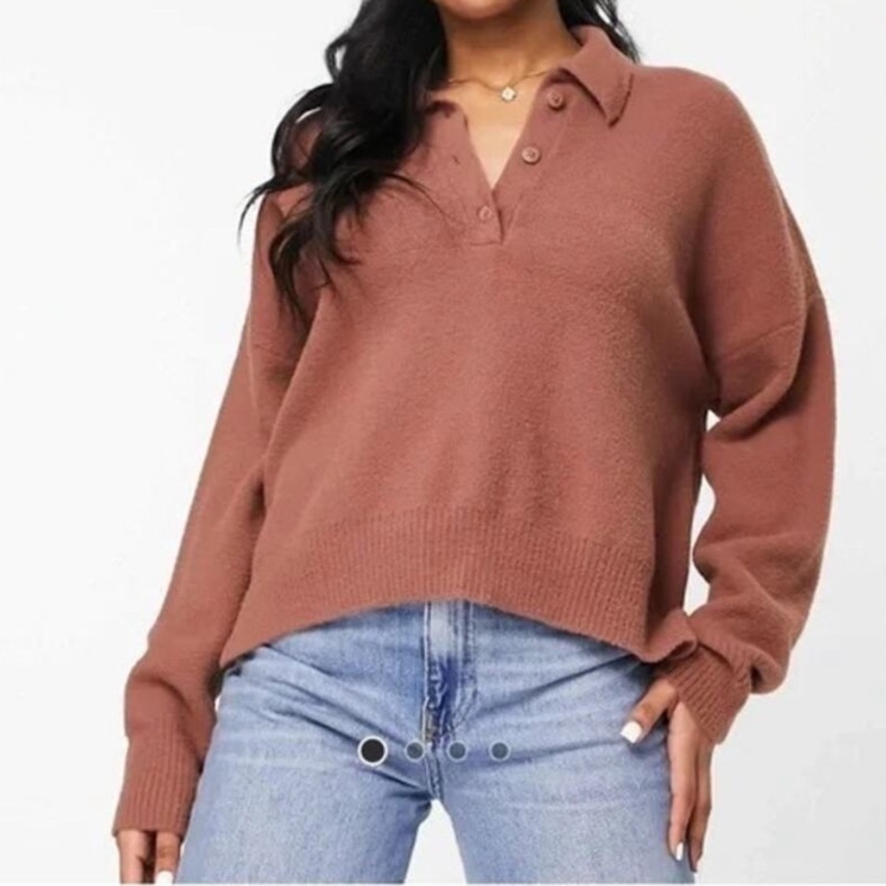 Abercrombie & Fitch Soft AF Collared Henley Sweater in Brownish Pink Sz XS